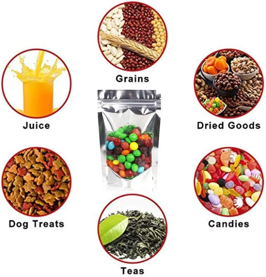 100PCS Resealable Smell Proof Bags with Clear Front Window, Zip Lock Stand Up Aluminum Foil Bags Mylar Food Storage Bags Pouch for Dry Food, Snack, Jewelry, Electronics（8x12 4inch）