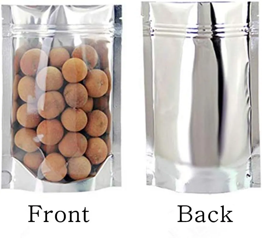 100PCS Resealable Smell Proof Bags with Clear Front Window, Zip Lock Stand Up Aluminum Foil Bags Mylar Food Storage Bags Pouch for Dry Food, Snack, Jewelry, Electronics（8x12 4inch）