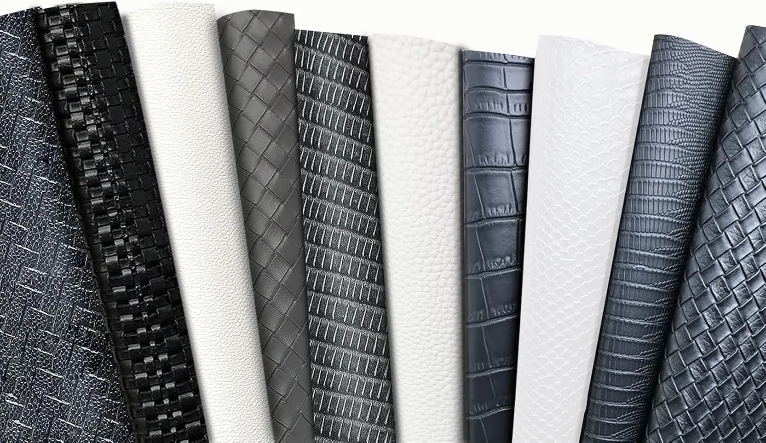 10Pcs/Set Black White Series Woven Texture Embossed Faux Leather Sheets, 7.78 x12.6" Braided Embossed Textured and Lattice Striped Fabrics, for Making Earrings, Handbag, Hair Bows and DIY Crafts