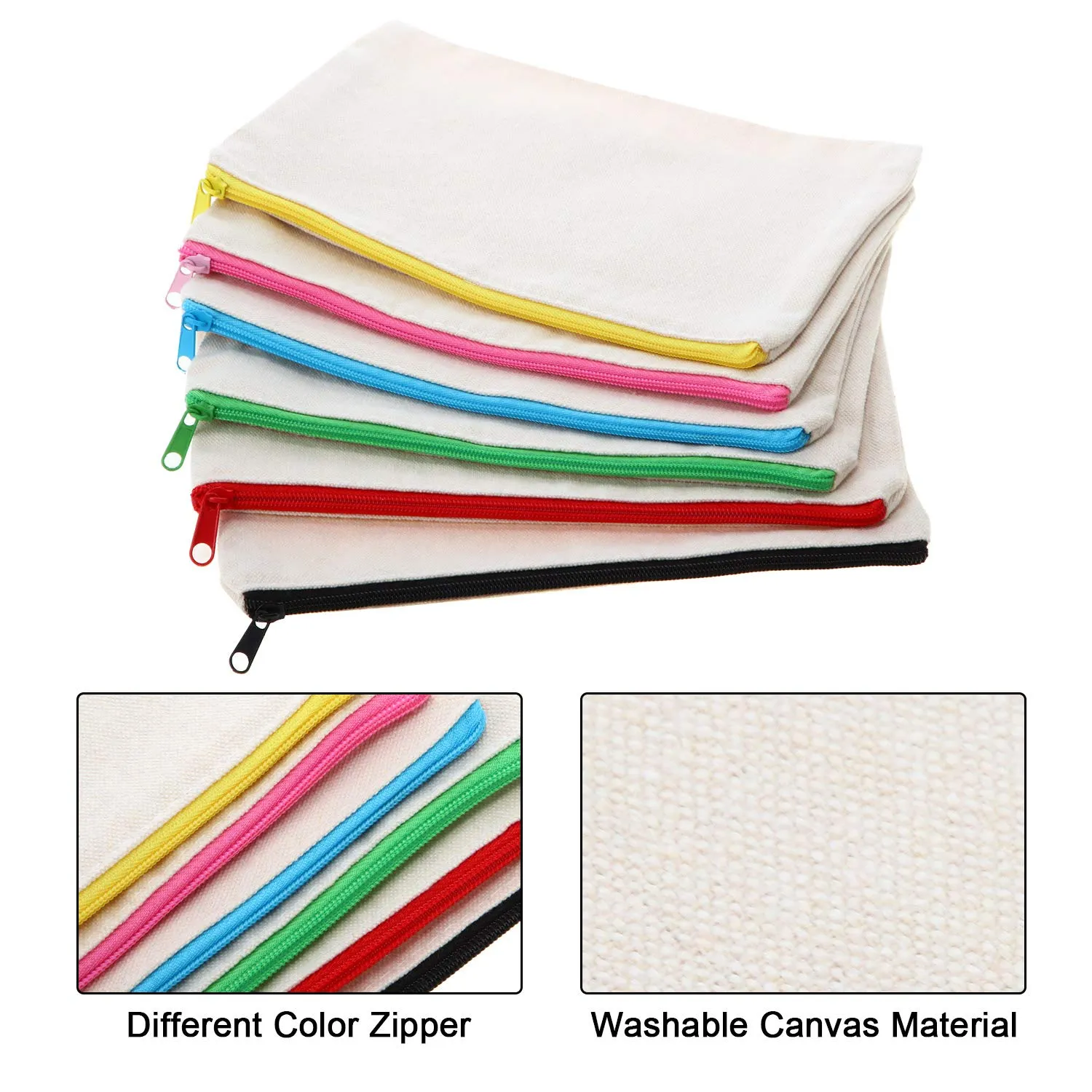 12 Pieces Multipurpose Canvas Cosmetic Bag Makeup Pouches with Zipper Canvas Bag Blank Makeup Bag Pouch Travel Toiletry Bag for Women DIY