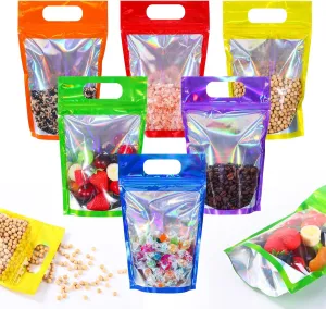 120 Pcs Plastic Gift Bag Bulk Resealable Party Goodie Bag with Clear Window Assorted Color Favor Pouches with Handle for Home Birthday Wedding Party Candy Gift Wrapping Supplies Decor(Laser)