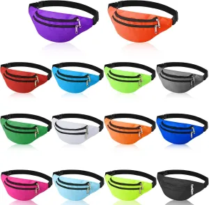 14 Pieces Fanny Pack Bulk 80s 90s Waist Bag for Women Adjustable Belt Exercise Waist Bag Running Pack 2 Zippers for Women Men Travel Running Phone Sports