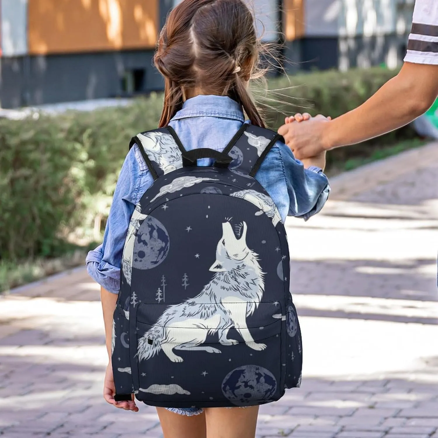 16 Inch Backpack Howling Wolf Moon Clouds Laptop Backpack School Bookbag Shoulder Bag Casual Daypack