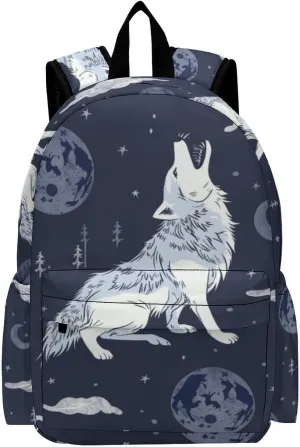 16 Inch Backpack Howling Wolf Moon Clouds Laptop Backpack School Bookbag Shoulder Bag Casual Daypack