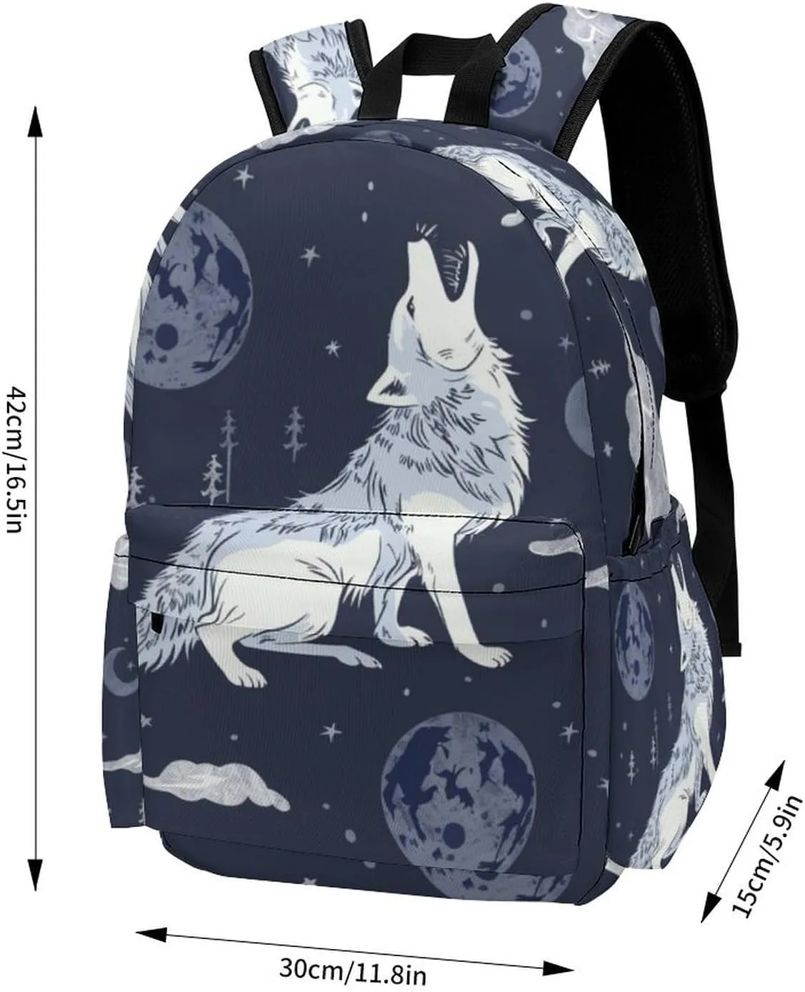 16 Inch Backpack Howling Wolf Moon Clouds Laptop Backpack School Bookbag Shoulder Bag Casual Daypack