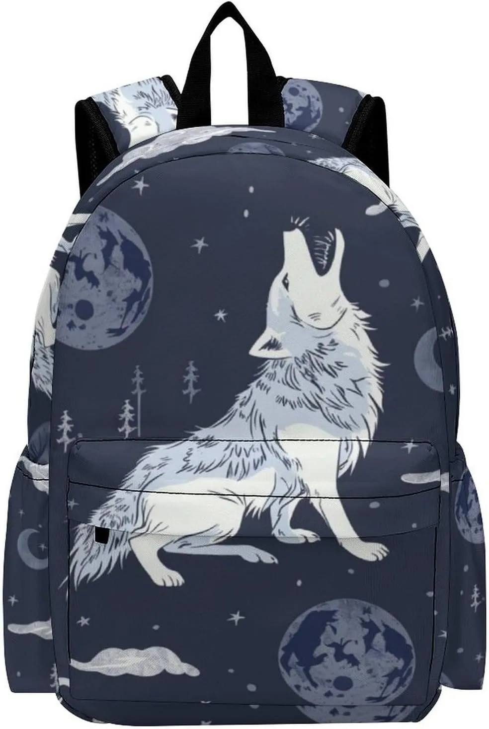 16 Inch Backpack Howling Wolf Moon Clouds Laptop Backpack School Bookbag Shoulder Bag Casual Daypack
