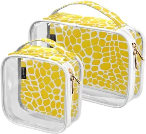 2 Pack Clear Makeup Bag, Yellow Lizard Skin Texture Car Pouches for Organization Waterproof Travel Toiletry Bags Cosmetic Case for Women