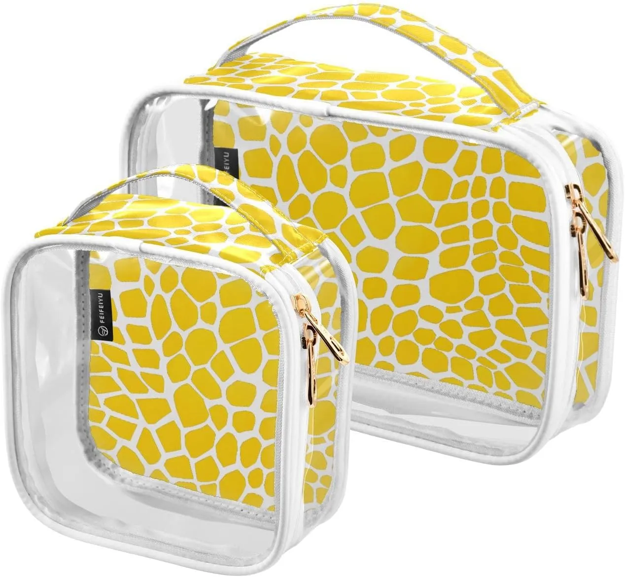 2 Pack Clear Makeup Bag, Yellow Lizard Skin Texture Car Pouches for Organization Waterproof Travel Toiletry Bags Cosmetic Case for Women