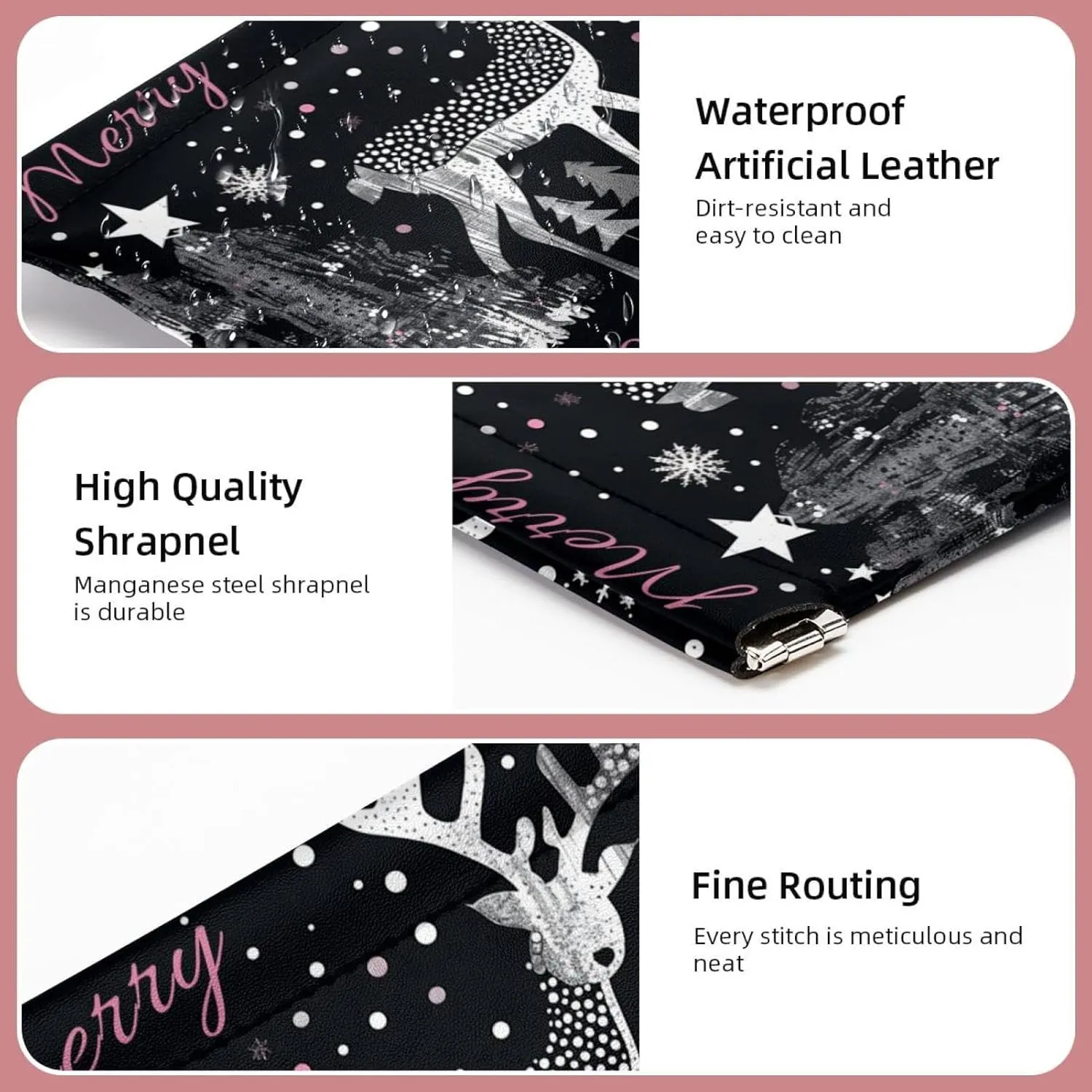 2 Pack Faux Leather Makeup Bag for Purse, Small Makeup Pouch for Purse, Self-Closing Pouches for Purse, Mini Makeup Pouch for Lipstick, Christmas Elk Tree Snowflake