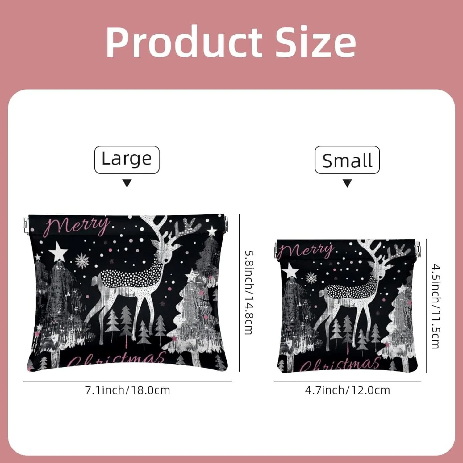 2 Pack Faux Leather Makeup Bag for Purse, Small Makeup Pouch for Purse, Self-Closing Pouches for Purse, Mini Makeup Pouch for Lipstick, Christmas Elk Tree Snowflake