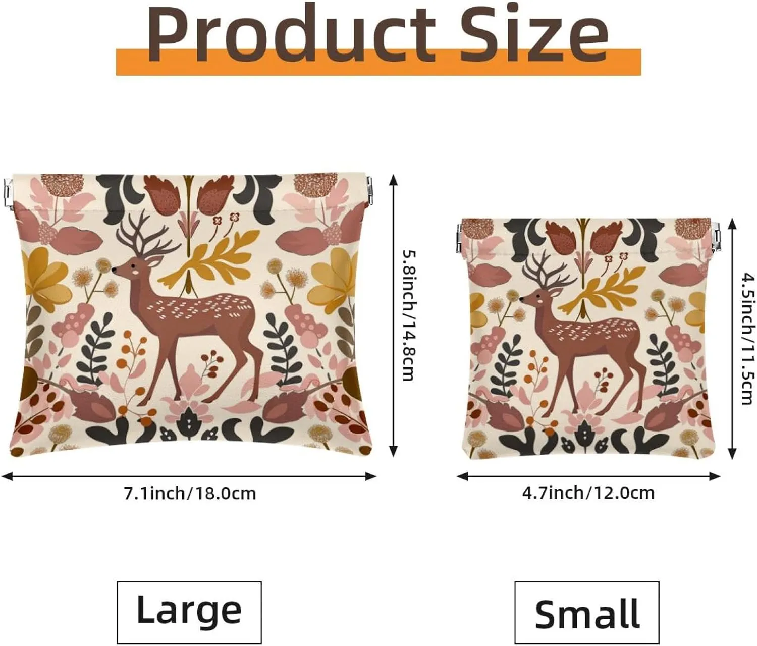 2 PCS Faux Leather Pocket Box, Small Travel Kit Storage Pouch, Waterproof Mini Bag Purse, Mini Travel Storage for Cosmetics, Fall Floral Elk Artistic Modern