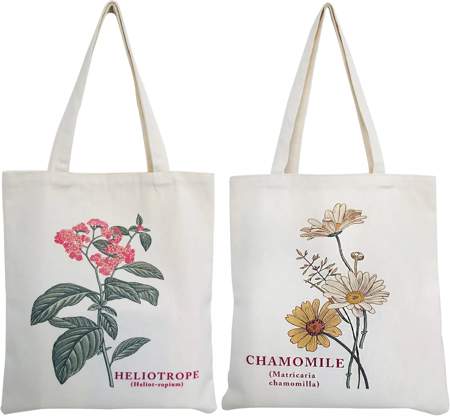 2 PCS Floral Tote Bag Aesthetic Flowers Botanical Shopping Bag Beautiful Flowers Reusable Grocery Bag for Women