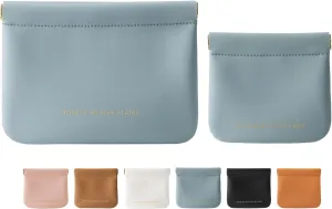 2 PCS Small Cosmetic Bag for Purse, Organosilicon Super Fiber Leather Mini Makeup Bag Coin Purse for Women, Snap Closure Travel Makeup Pouch for Lipstick Jewelry Key Change (Blue)