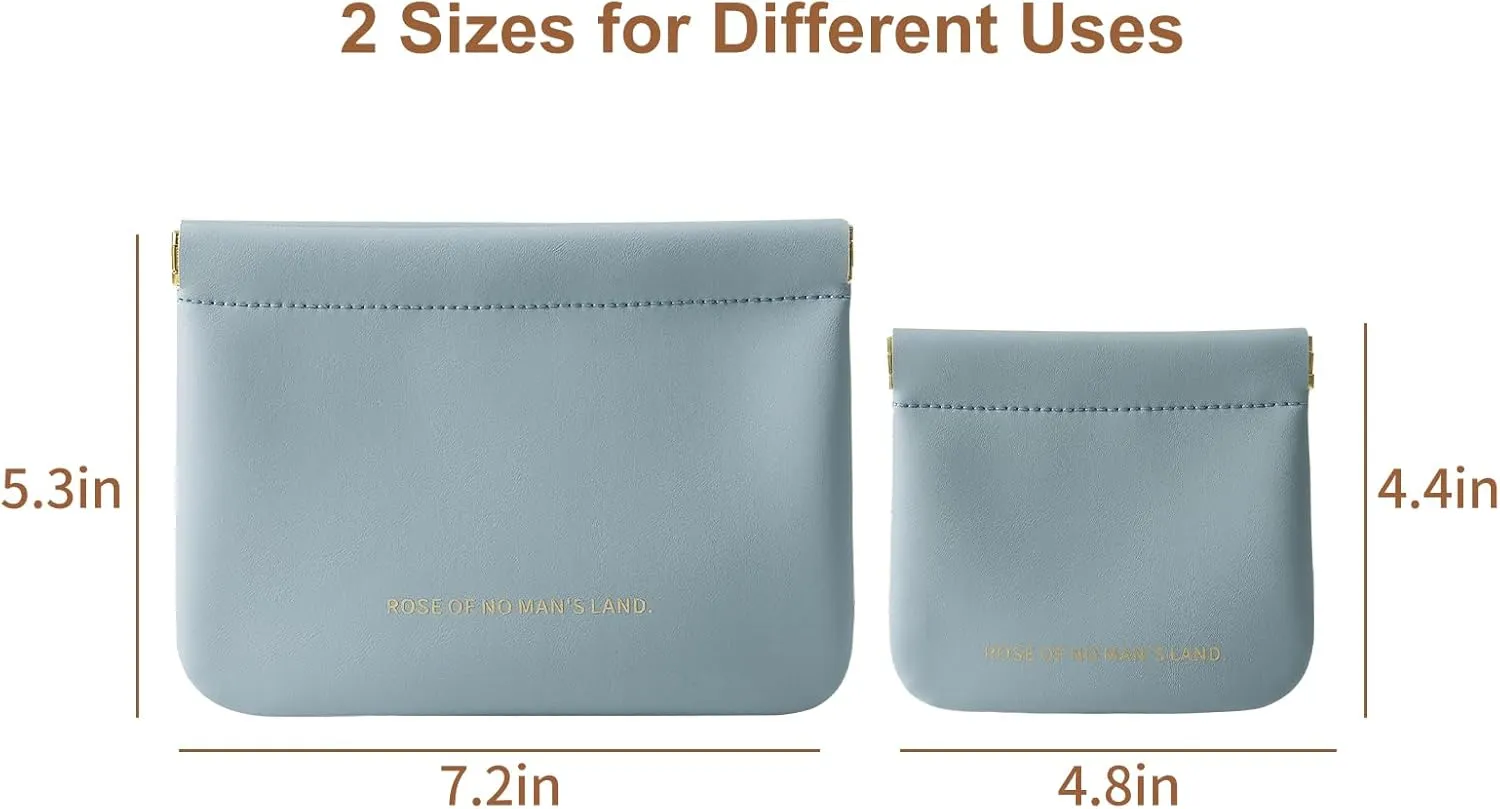 2 PCS Small Cosmetic Bag for Purse, Organosilicon Super Fiber Leather Mini Makeup Bag Coin Purse for Women, Snap Closure Travel Makeup Pouch for Lipstick Jewelry Key Change (Blue)