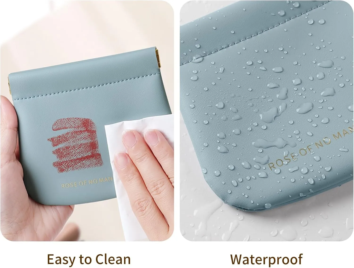 2 PCS Small Cosmetic Bag for Purse, Organosilicon Super Fiber Leather Mini Makeup Bag Coin Purse for Women, Snap Closure Travel Makeup Pouch for Lipstick Jewelry Key Change (Blue)