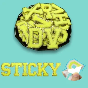 26pcs Self-Adhesive Embroidered Gold Glitter Letter Patches Chenille Letter Repair Iron on Patches Appliques for Fabric, Clothes, Bags Craft Supplies(Fresh Lemon)