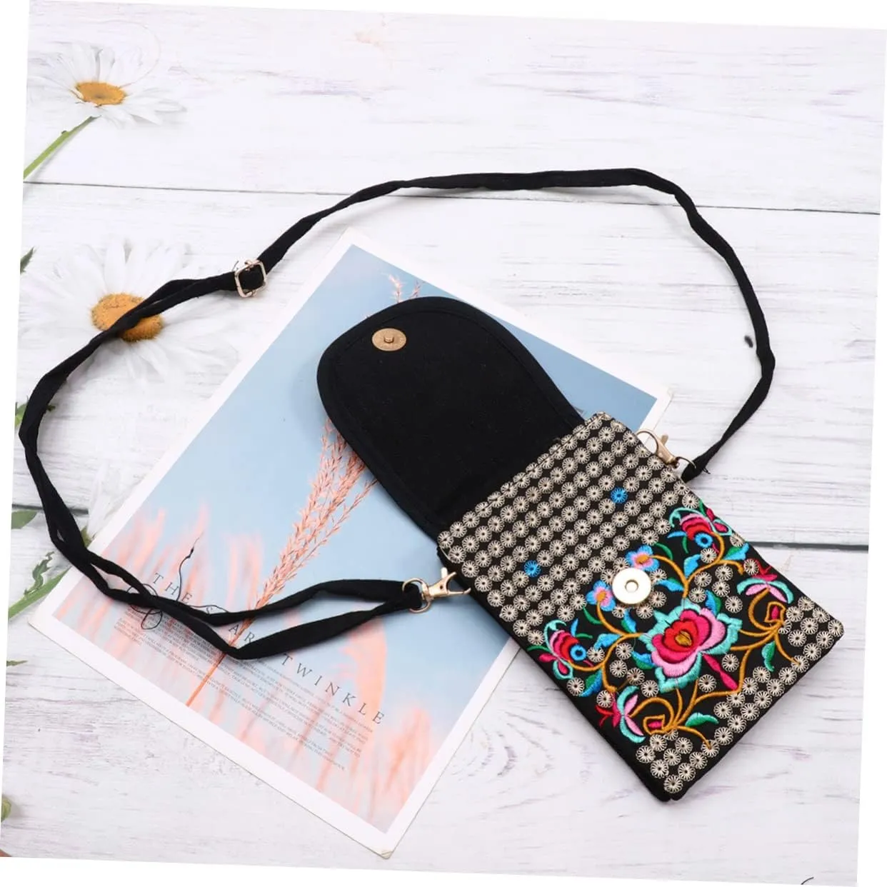 2pcs Embroidered Phone Case Crossbody Wallets for Women Cellphone Crossbody Purse for Women Travel