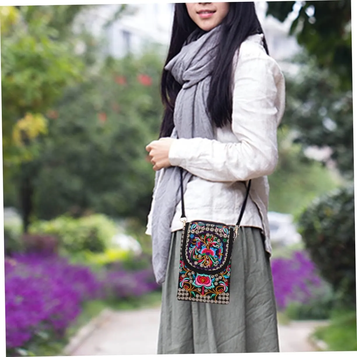 2pcs Embroidered Phone Case Crossbody Wallets for Women Cellphone Crossbody Purse for Women Travel