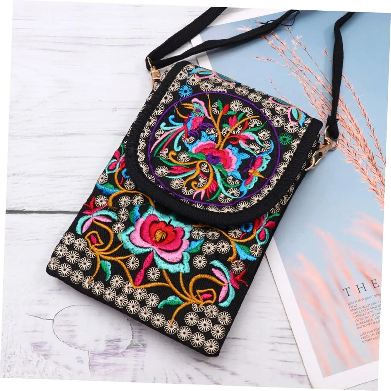 2pcs Embroidered Phone Case Crossbody Wallets for Women Cellphone Crossbody Purse for Women Travel
