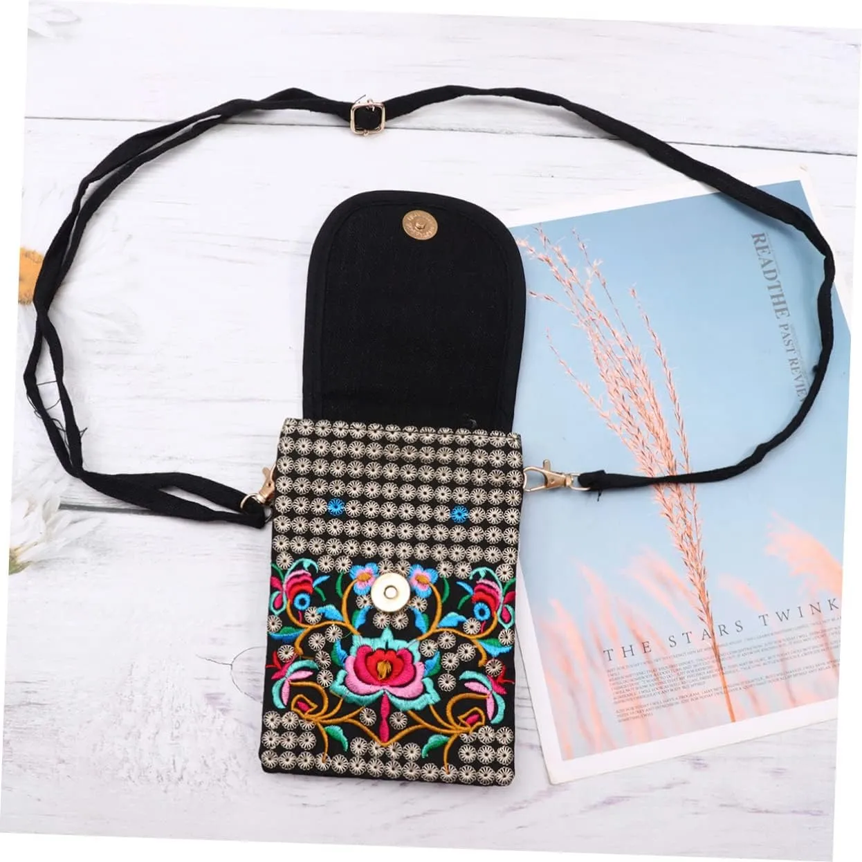 2pcs Embroidered Phone Case Crossbody Wallets for Women Cellphone Crossbody Purse for Women Travel