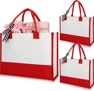 3 Pcs Initial Canvas Tote Bag Reusable Blank Grocery Personalized Present Bag for Bridesmaid Wedding Birthday