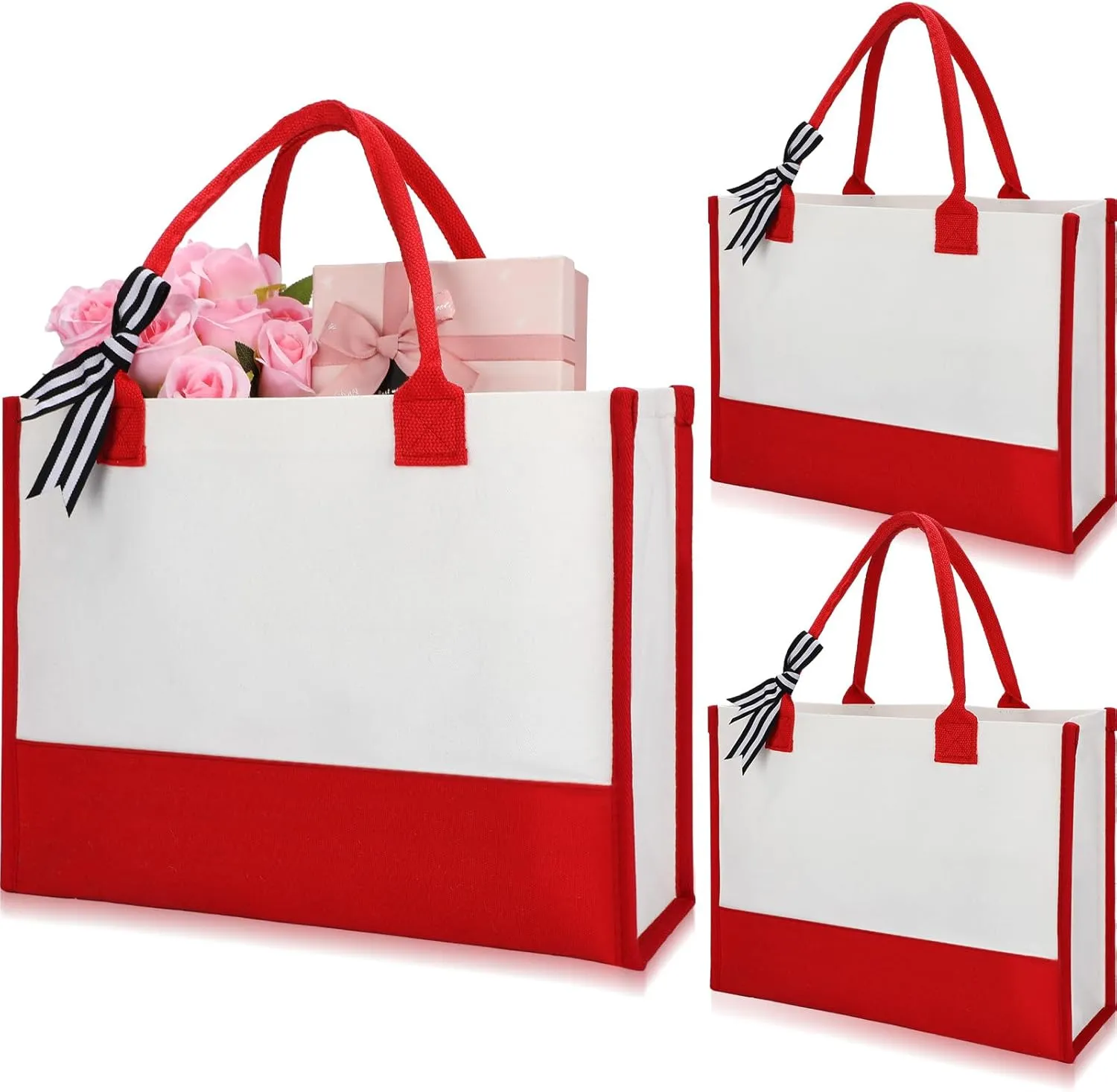 3 Pcs Initial Canvas Tote Bag Reusable Blank Grocery Personalized Present Bag for Bridesmaid Wedding Birthday