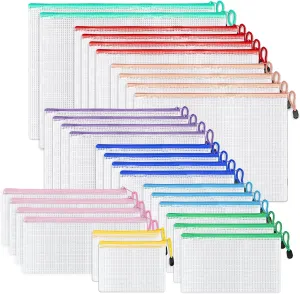 30 Pcs Mesh Zipper Bags, 9 Colors, 9 Sizes Waterproof Plastic Zipper Pouches, Multipurpose for Organizing, Home, School, Office, and Travel Storage