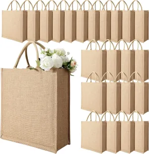 36 Pcs Burlap Tote Bags with Handles - Small Reusable Lined Blank Totes for Wedding, Shopping, Grocery, DIY, Beach, Party - 11 x 9.5 x 3.9 Inch
