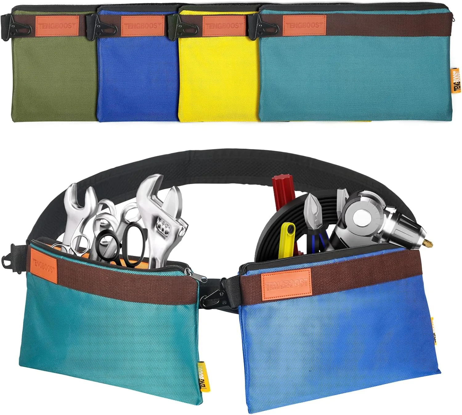 4 Pack Tool Pouches with Adjustable Waist Strap - 1680D Oxford Waterproof Multipurpose Tool Pouches - Small Tool Bag with Zipper - Multipurpose Storage Organizer