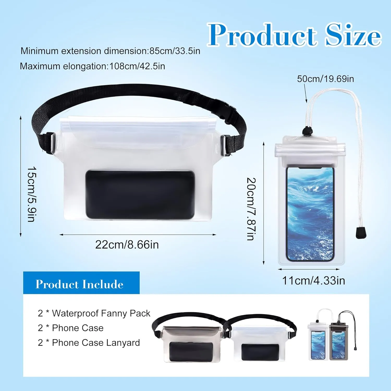 4 Pack Waterproof Fanny Pack with Waist Strap Waterproof Phone Pouch Dry Bag for Kayaking Pool Swimming Boating Beach Fishing Travel Diving Surfing (Black & White, 2 Fanny Pack   2 Pouch Bag)