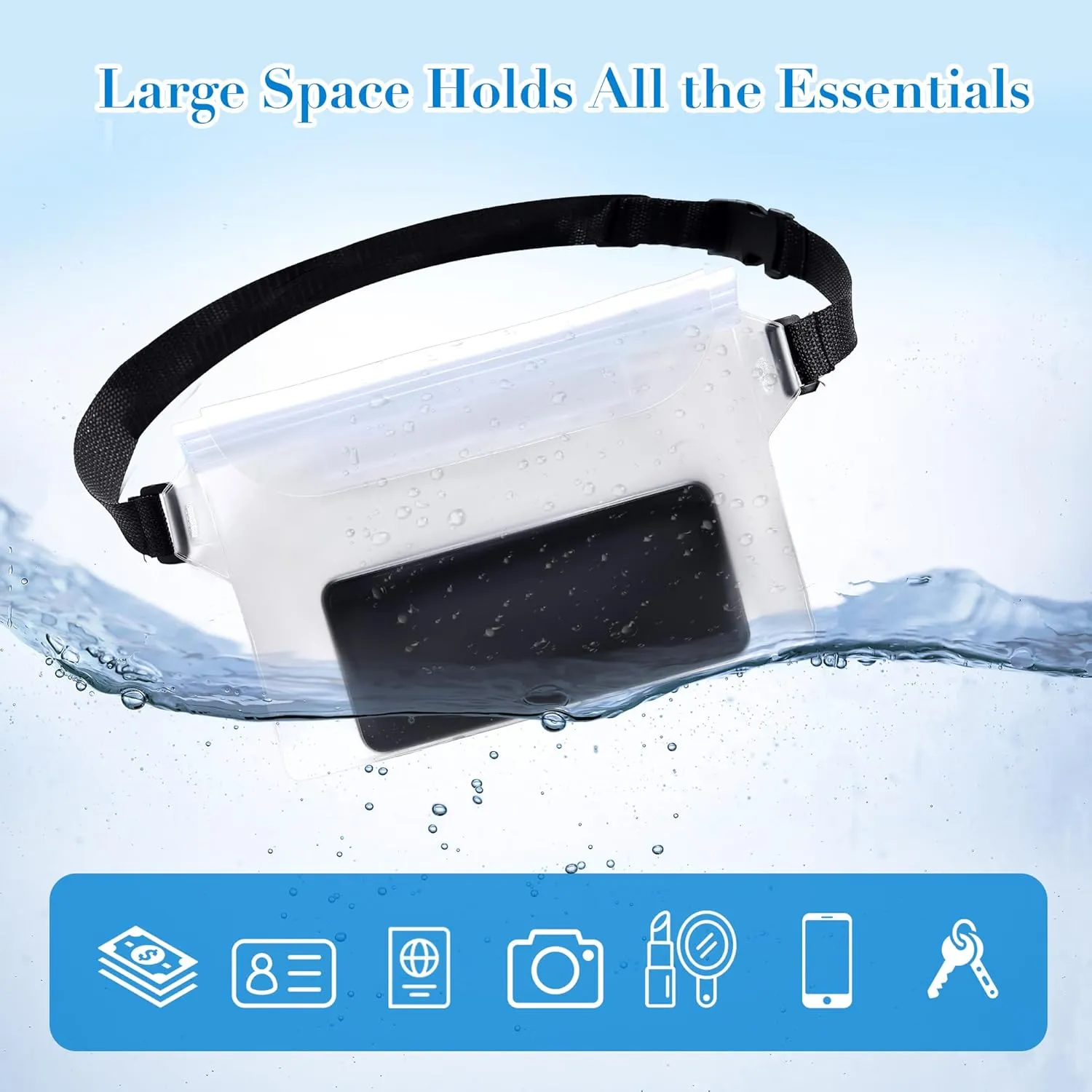4 Pack Waterproof Fanny Pack with Waist Strap Waterproof Phone Pouch Dry Bag for Kayaking Pool Swimming Boating Beach Fishing Travel Diving Surfing (Black & White, 2 Fanny Pack   2 Pouch Bag)