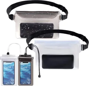 4 Pack Waterproof Fanny Pack with Waist Strap Waterproof Phone Pouch Dry Bag for Kayaking Pool Swimming Boating Beach Fishing Travel Diving Surfing (Black & White, 2 Fanny Pack   2 Pouch Bag)