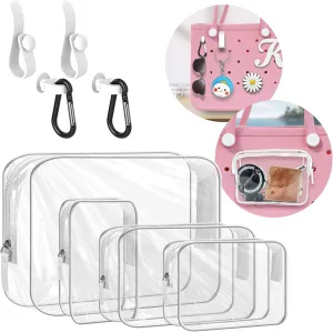 4 Packs Clear Bogg Bag Accessories with 4 Pcs Insert Hooks, Suitable for Bogg Bag & Simple Southern Tote Travel Cellphone Makeup Clean Toiletry Brush Organizer Cosmetic Divider Storage Inner Pouch