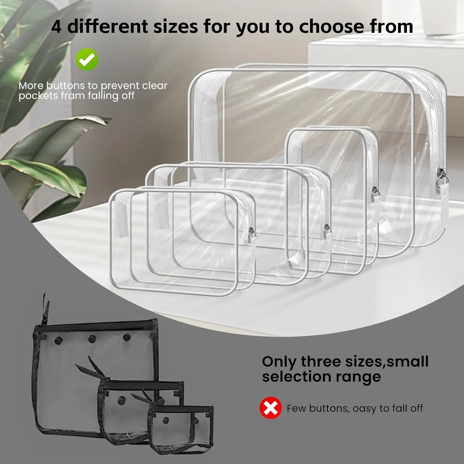 4 Packs Clear Bogg Bag Accessories with 4 Pcs Insert Hooks, Suitable for Bogg Bag & Simple Southern Tote Travel Cellphone Makeup Clean Toiletry Brush Organizer Cosmetic Divider Storage Inner Pouch