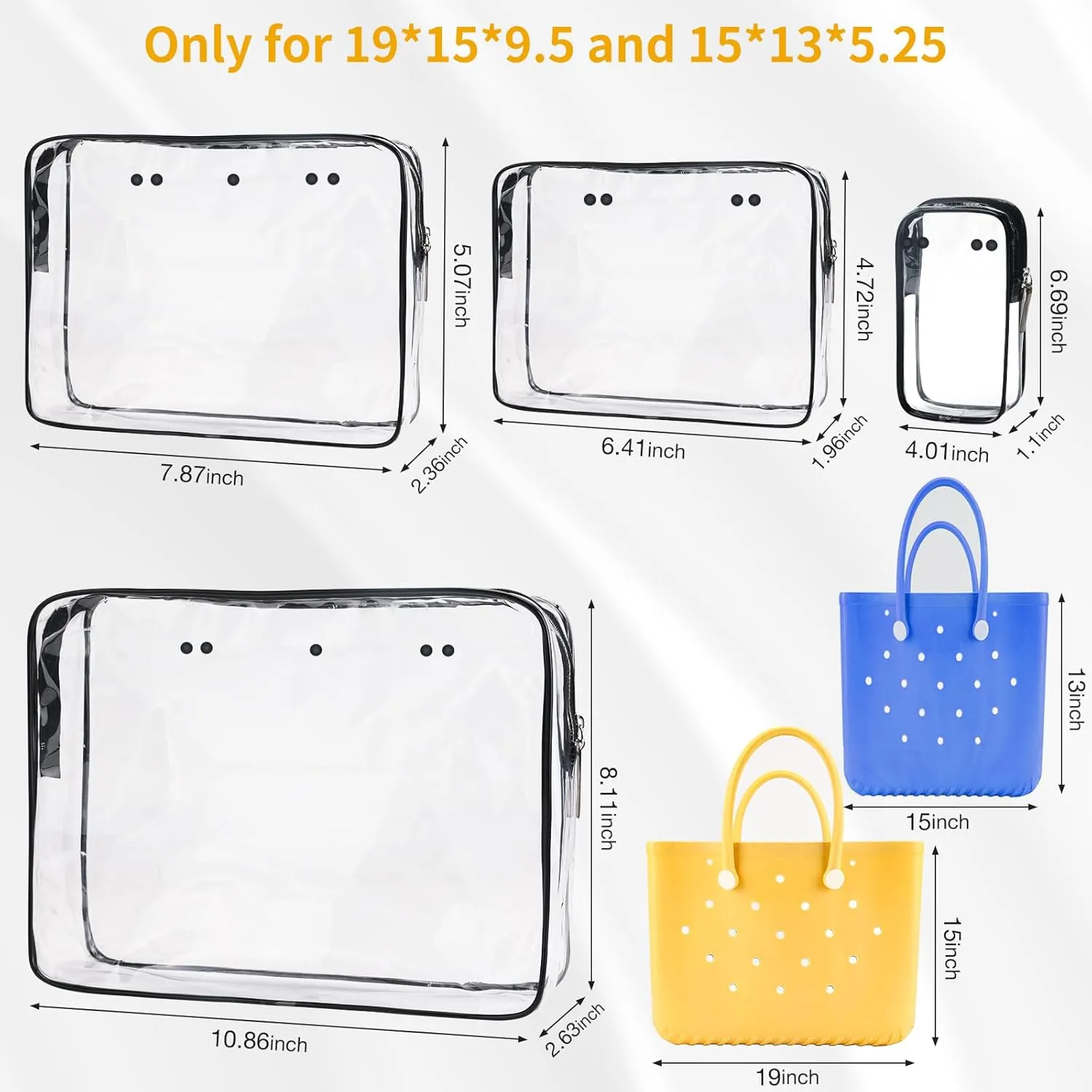 4 packs Clear Bogg Bag Pouches for Bogg Bag Accessories Clear Beach Tote Bag Storage Travel Cosmetic Organizer (Black)