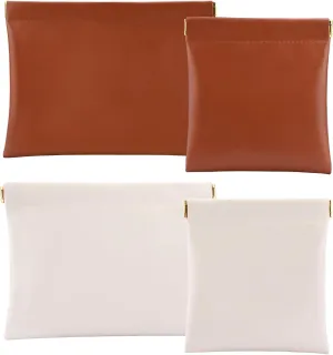4 PCS Ladies Small Makeup Bag for Purse,Small Makeup Pouch Purse,Mini Cosmetic Bag for Travel,Pouchic Snap Closure Pouches,Coin Pouch(Brown Cream)