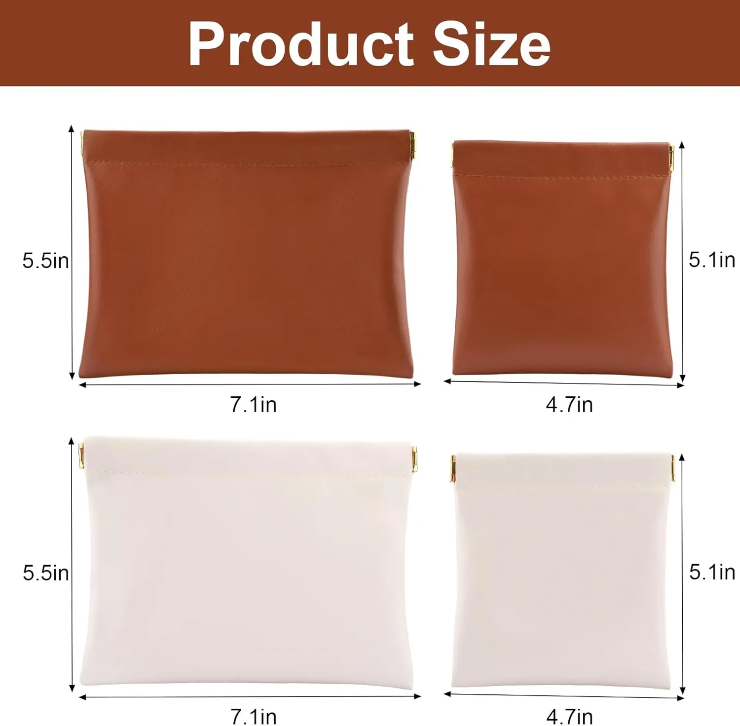 4 PCS Ladies Small Makeup Bag for Purse,Small Makeup Pouch Purse,Mini Cosmetic Bag for Travel,Pouchic Snap Closure Pouches,Coin Pouch(Brown Cream)