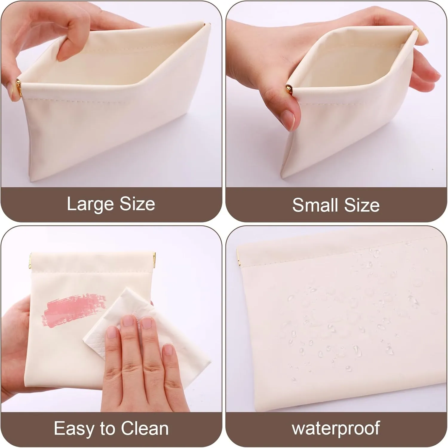 4 PCS Ladies Small Makeup Bag for Purse,Small Makeup Pouch Purse,Mini Cosmetic Bag for Travel,Pouchic Snap Closure Pouches,Coin Pouch(Brown Cream)