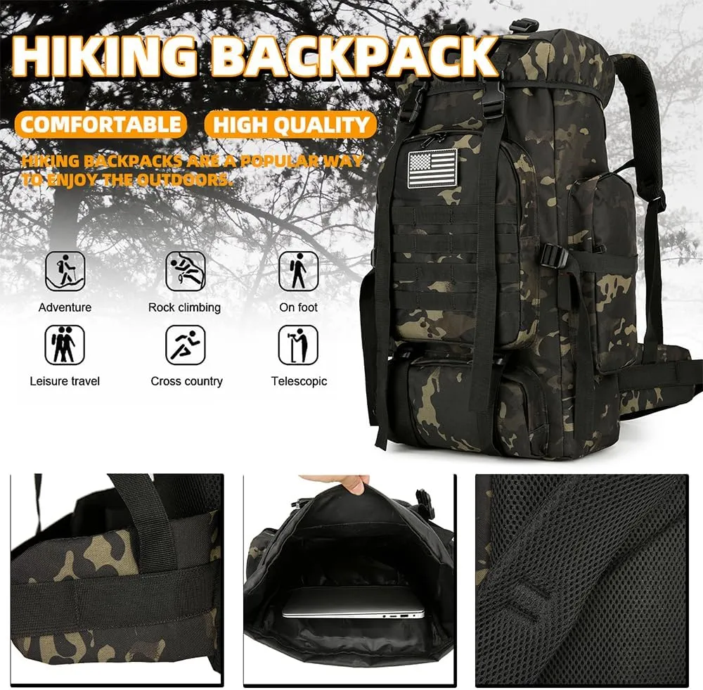 45L Hiking Backpack Waterproof Travel Backpack Lightweight Outdoor Daypack Camping Backpack for Men Women (Black CP)