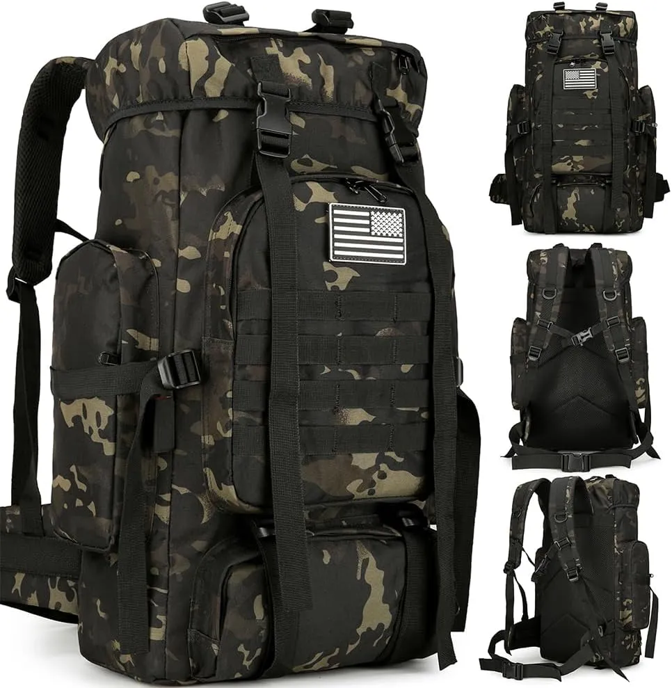 45L Hiking Backpack Waterproof Travel Backpack Lightweight Outdoor Daypack Camping Backpack for Men Women (Black CP)