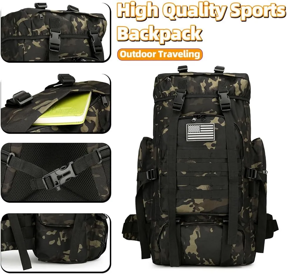 45L Hiking Backpack Waterproof Travel Backpack Lightweight Outdoor Daypack Camping Backpack for Men Women (Black CP)