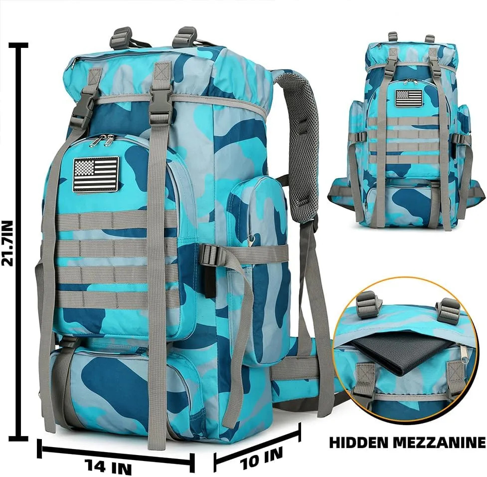 45L Hiking Backpack Waterproof Travel Backpack Lightweight Outdoor Daypack Camping Backpack for Men Women (Blue Camo)