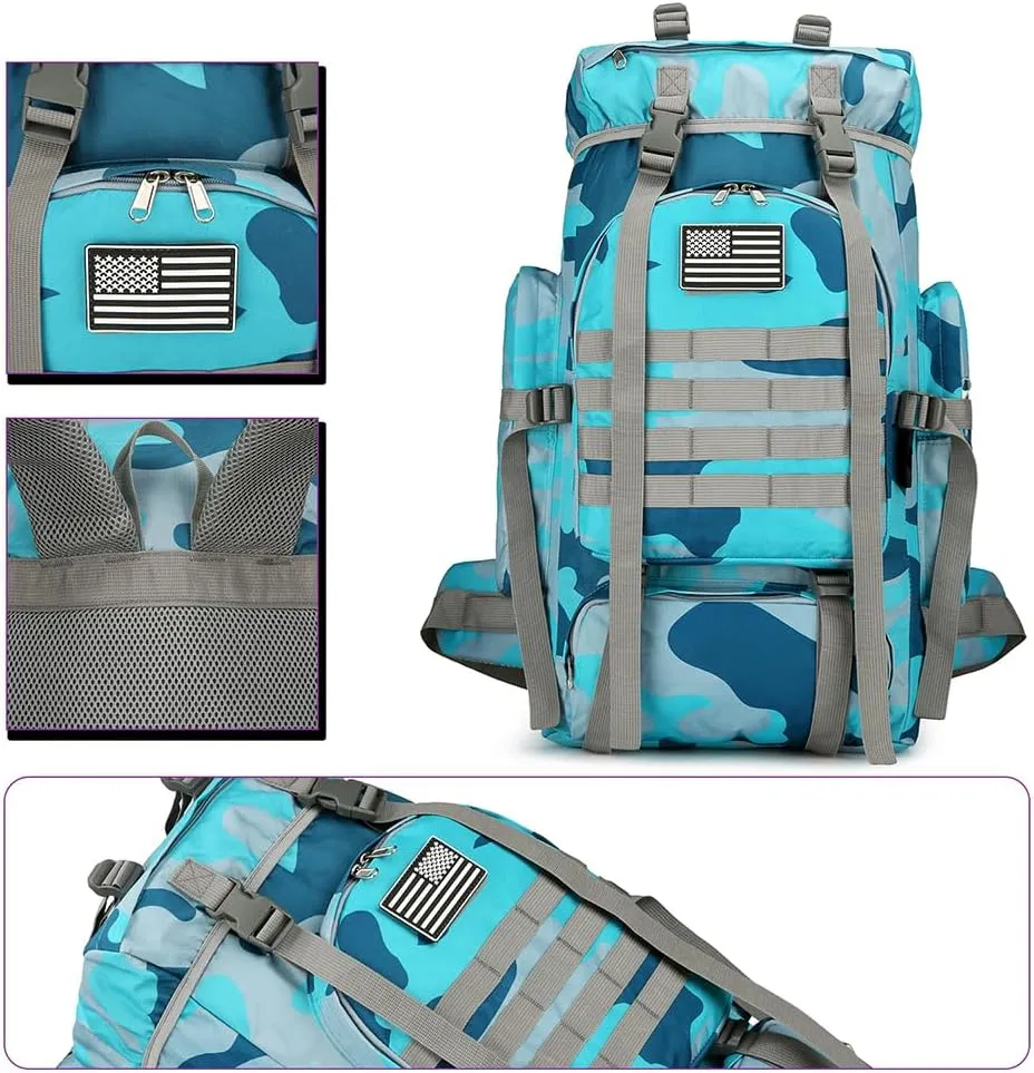 45L Hiking Backpack Waterproof Travel Backpack Lightweight Outdoor Daypack Camping Backpack for Men Women (Blue Camo)