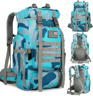 45L Hiking Backpack Waterproof Travel Backpack Lightweight Outdoor Daypack Camping Backpack for Men Women (Blue Camo)