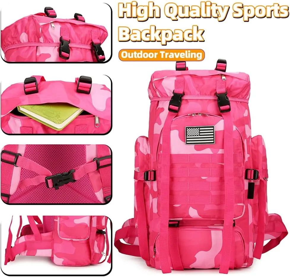 45L Hiking Backpack Waterproof Travel Backpack Lightweight Outdoor Daypack Camping Backpack for Men Women (Pink Camo)