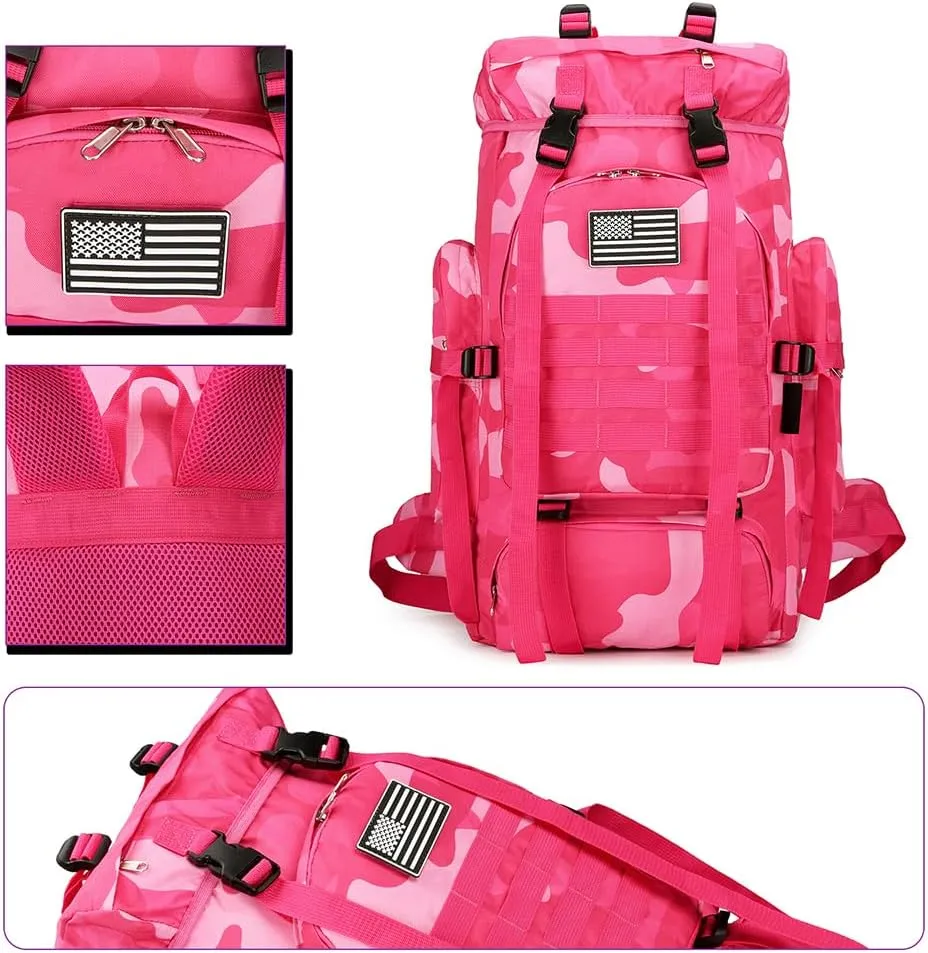 45L Hiking Backpack Waterproof Travel Backpack Lightweight Outdoor Daypack Camping Backpack for Men Women (Pink Camo)