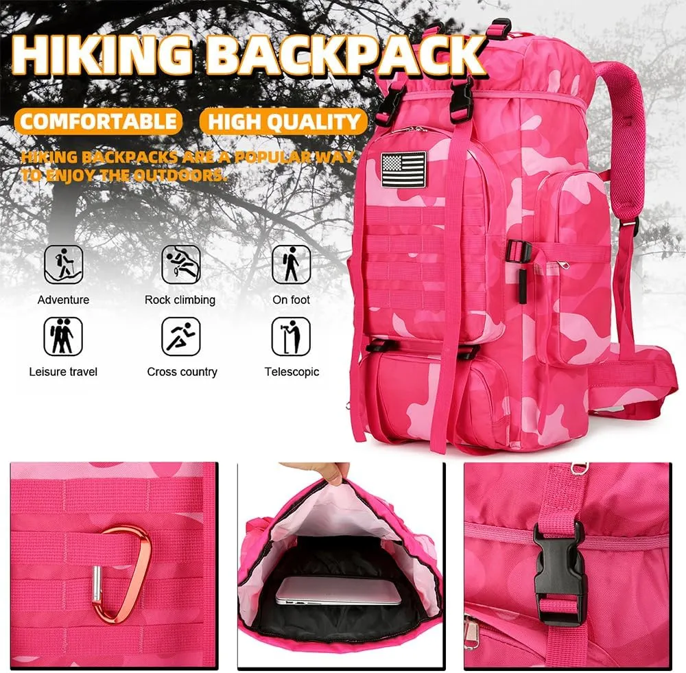 45L Hiking Backpack Waterproof Travel Backpack Lightweight Outdoor Daypack Camping Backpack for Men Women (Pink Camo)