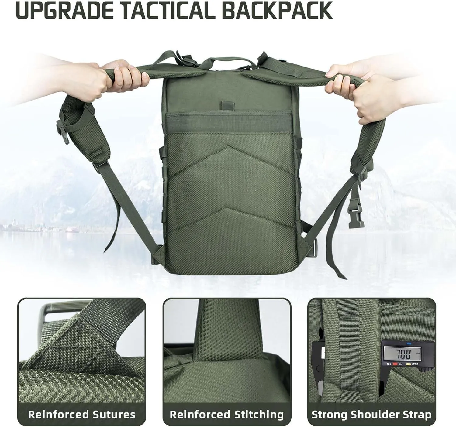 45L Military Tactical Backpack For Men Highland Assault Army Pack 3 Day Molle Bug Out Bag With Water Cup Pouch Large Camping Hiking Green Rucksack Work Daypack