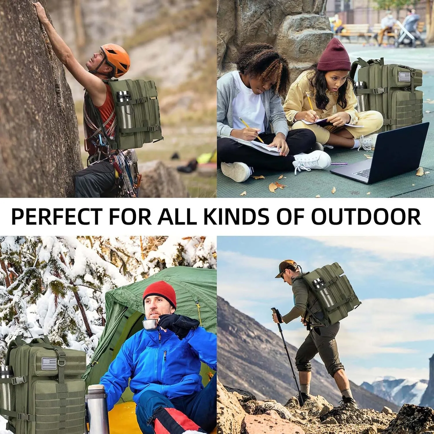 45L Military Tactical Backpack For Men Highland Assault Army Pack 3 Day Molle Bug Out Bag With Water Cup Pouch Large Camping Hiking Green Rucksack Work Daypack