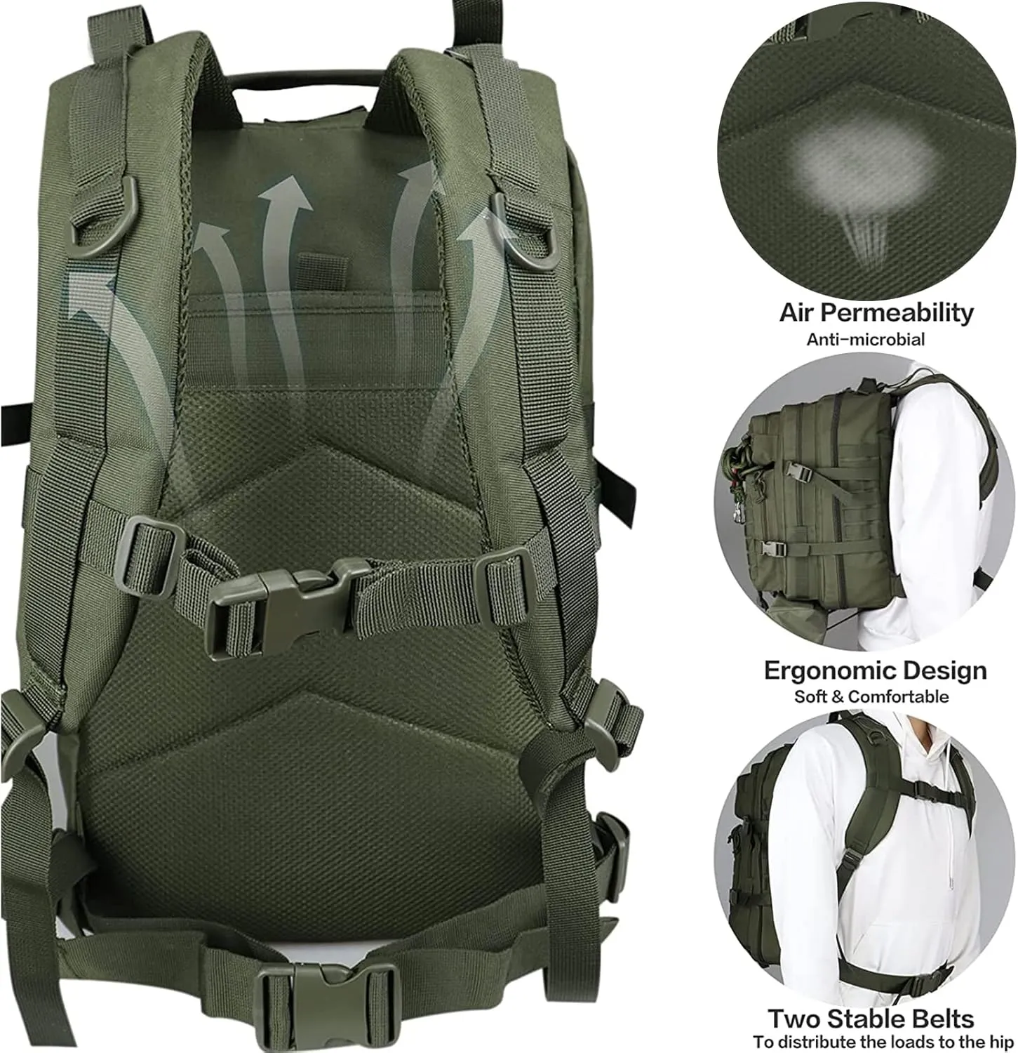 45L Military Tactical Backpack For Men Highland Assault Army Pack 3 Day Molle Bug Out Bag With Water Cup Pouch Large Camping Hiking Green Rucksack Work Daypack